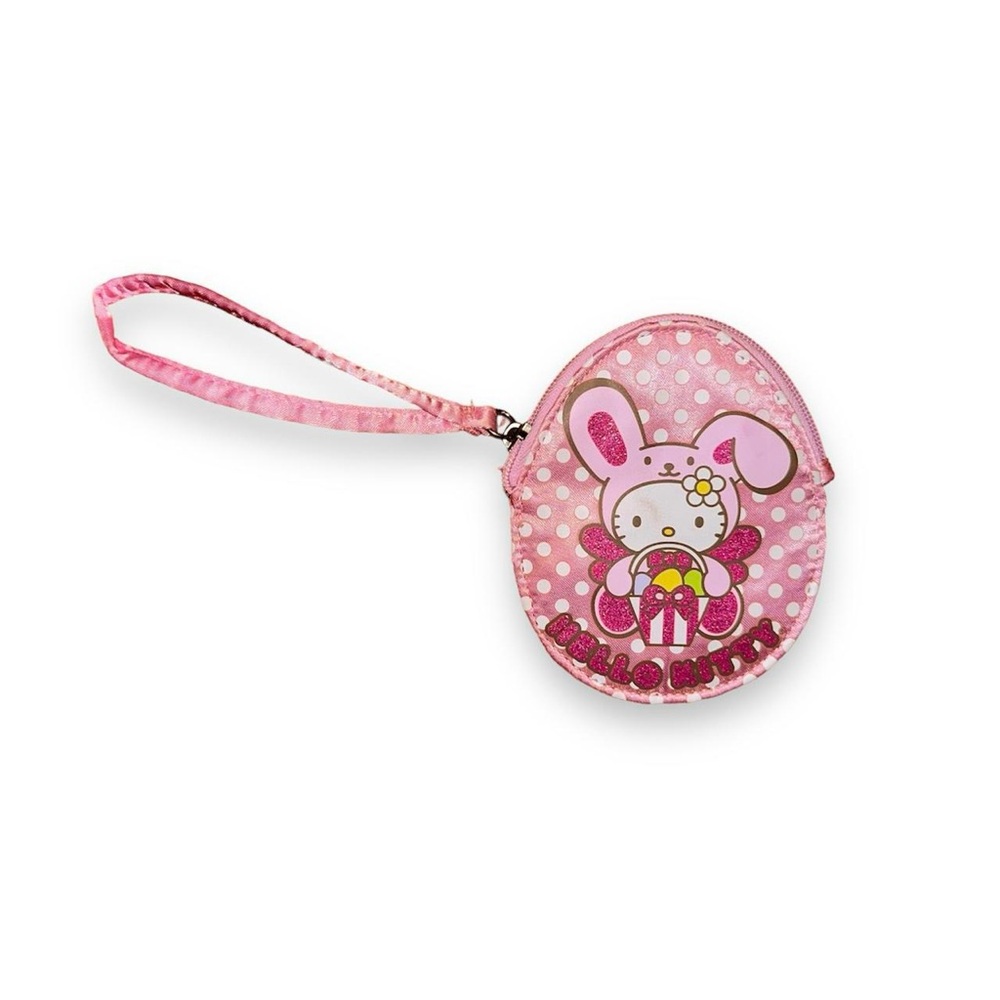 Small Pink Satin Hello Kitty Easter Bunny Coin purse Wristlet with Glitter